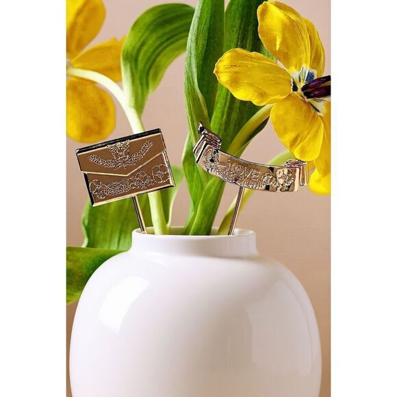 Anthropologie Gold Toned Metal Love: Bouquet & Pot Picks Set of 2 Flower Charms - Picture 1 of 3